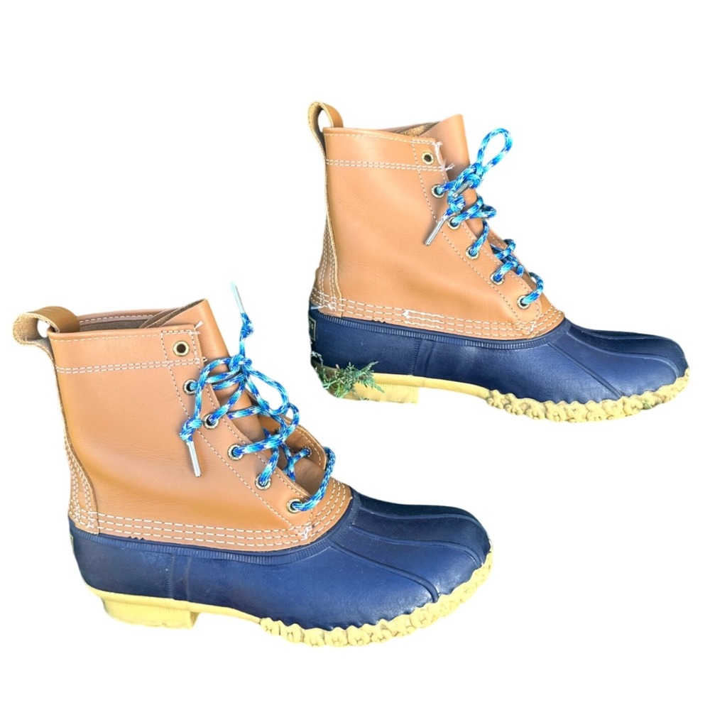 L.L.Bean Women's 8" Bean Boots Size 9M Tan/Bright Navy/Gum Duck Boots